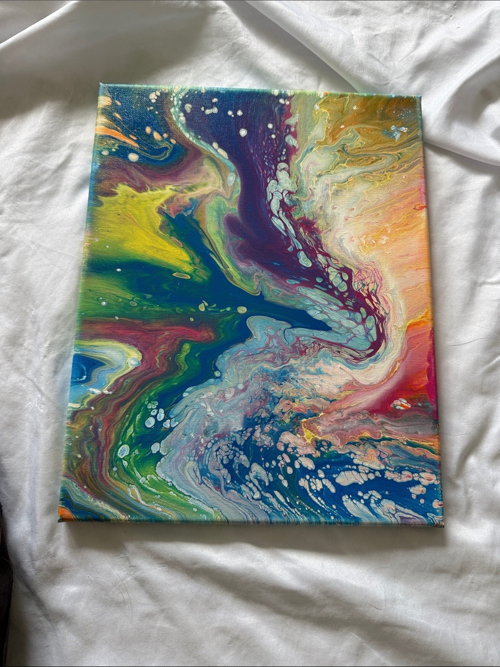Abstract Fluid Acrylic Canvas Art - Multicolor Swirl handmade 8 x 14”